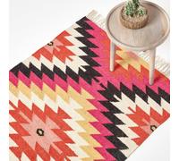 HOMESCAPES Jakarta Handwoven Geometric Kilim Wool Rug - 90 x 150 cm