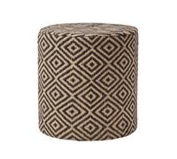 Homescapes Jute Round Pouffe Black And Off-White Herringbone Pattern, 40 X 40 X 42 Cm