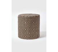 Homescapes Jute Round Pouffe Black And Off-White Herringbone Pattern, 40 X 40 X 42 Cm
