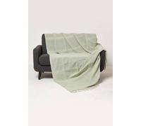 HOMESCAPES Handwoven Sage Green Throw 255 x 360 cm Textured 100% Cotton Throw Blanket with Tassels Lightweight All Season “Kashi” Bed or Sofa Throw