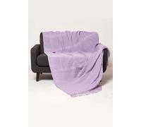 HOMESCAPES Handwoven Lilac Purple Throw 225 x 255 cm Textured 100% Cotton Throw Blanket with Tassels Lightweight All Season “Kashi” Bed or Sofa Throw