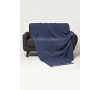 Homescapes Kashi Cotton Throw With Tassels In Navy Navy 255cm x 360cm