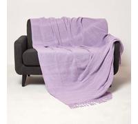 HOMESCAPES Handwoven Lilac Purple Throw 225 x 255 cm Textured 100% Cotton Throw Blanket with Tassels Lightweight All Season “Kashi” Bed or Sofa Throw