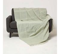 Homescapes Kashi Sage Green Cotton Throw With Tassels 225 X 255 Cm