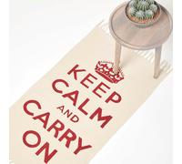 HOMESCAPES Keep Calm And Carry On Handwoven 100% Cotton Rug - 60 x 100 cm - Red & white