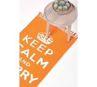 Homescapes Keep Calm And Carry On Handwoven 100% Cotton Rug In , 60 X 100 Cm In Orange Orange 60cm x 100cm