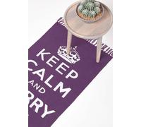Homescapes Keep Calm And Carry On Handwoven 100% Cotton Rug In , 60 X 100 Cm In Purple Purple 60cm x 100cm