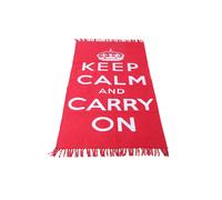 Homescapes Keep Calm And Carry On Handwoven 100% Cotton Rug In , 60 X 100 Cm In White White 60cm x 100cm