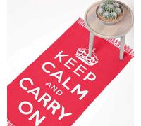 Homescapes Keep Calm And Carry On Handwoven 100% Cotton Rug In Cream & Red, 60 X 100 Cm