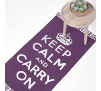 Homescapes Keep Calm & Carry On Handwoven 100% Cotton Rug in, 60 x 100 cm in Purple | Size: 60 cm x 100 cm Homescapes Purple 60 cm x 100 cm