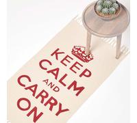 Homescapes Keep Calm & Carry On Handwoven 100% Cotton Rug in, 60 x 100 cm in Red | Size: 60 cm x 100 cm Homescapes Red 60 cm x 100 cm