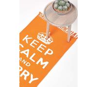 Homescapes Keep Calm & Carry On Handwoven 100% Cotton Rug in, 60 x 100 cm in Orange | Size: 60 cm x 100 cm Homescapes Orange 60 cm x 100 cm
