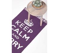 HOMESCAPES Keep Calm And Carry On Handwoven 100% Cotton Rug - 60 x 100 cm - Purple & white