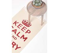 HOMESCAPES Keep Calm And Carry On Handwoven 100% Cotton Rug - 60 x 100 cm - Red & white
