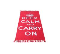 Homescapes Keep Calm & Carry On Handwoven 100% Cotton Rug in, 60 x 100 cm in White | Size: 60 cm x 100 cm Homescapes White 60 cm x 100 cm