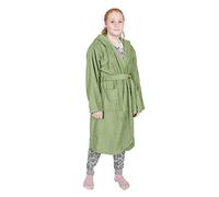 HOMESCAPES Kids Light Green Dressing Gown 100% Egyptian Cotton Hooded Terry Towelling Bathrobe, Small
