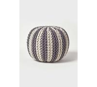 Homescapes Knitted Pouffe Striped Footstool 35 X 40 Cm In Grey Grey