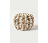 (Linen & Off White, 35 x 40 cm) Knitted Pouffe Striped Footstool