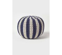 Homescapes Navy And White Knitted Pouffe Striped Footstool 35 X 40 Cm