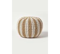 Homescapes Off White And Linen Knitted Pouffe Striped Footstool 40 X 50 Cm