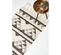 Homescapes Kota Black & Grey Kilim Runner Wool Rug 66 X 200 Cm Grey