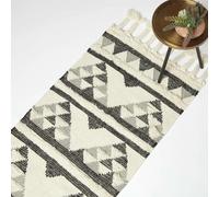 HOMESCAPES Kota Black & Grey Kilim Wool Rug - 66 x 200 cm