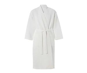 HOMESCAPES L Classic Cotton Waffle Kimono Bathrobe with Shawl Collar for Men and Women White, 100% Cotton Kimono Dressing Gown