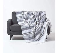 HOMESCAPES Large Charcoal Grey Throw “Morocco” Cotton Textured Stripe Throw 225 x 255 cm Bedspread Sofa Throw Handmade Suitable for 2 or 3 Seater Sofas or Double and King Size Beds Machine Washable