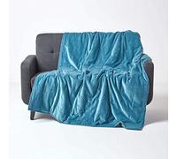 HOMESCAPES Large Luxury Blue Velvet Throw Super Soft Thick Cotton Velvet Blanket with Handwoven Embroidered Dots and Thick Quilting Cosy and Warm Bedspread Sofa or Bed Throw, 150 x 200 cm