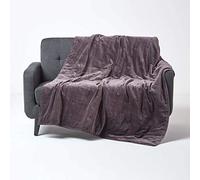 HOMESCAPES Large Luxury Dark Grey Velvet Throw Super Soft Thick Cotton Velvet Blanket with Handwoven Embroidered Dots and Thick Quilting Cosy and Warm Bedspread Sofa or Bed Throw, 150 x 200 cm