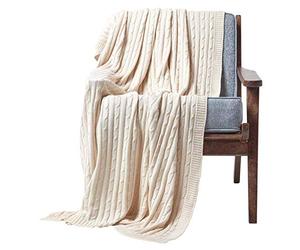 HOMESCAPES Large Natural Cable Knit Throw 150 x 200 cm Combed Cotton Soft and Cosy Blanket Bed and Sofa Throw For Small Sofas and Double Beds
