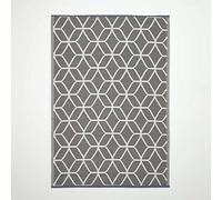 HOMESCAPES Large Outdoor Rug, Luxury Reversible Garden Rugs for Patios Waterproof, Grey Geometric Outdoor Carpet Mat, 100% Recycled Plastic Rug for Picnics, Expertly Woven & Seamless - 180 x 120 cm