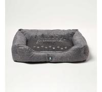 HOMESCAPES Large Pet Bed - Slate Grey Cushioned Dog Sofa | Premium beds bedding & furniture for dogs. Resilient grey technical material. 65x55cm size.