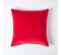 HOMESCAPES Large Red Velvet Cushion Cover Super Soft Cotton Velvet Luxury Square Scatter Cushion Plain Accent Throw Pillow for Sofa and Bed Decoration with Hidden Zipper, 60 x 60cm