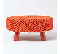 Homescapes Large Round Cotton Knitted Footstool On Legs In Burnt Orange Burnt Orange One Size