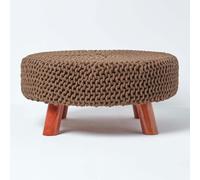 HOMESCAPES Large Round Cotton Knitted Footstool on Legs - Chocolate Brown