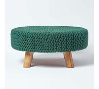 HOMESCAPES Forest Green Knitted Pouffe Footstool Occasional Seat 100% Cotton for Living Room Children or the Elderly