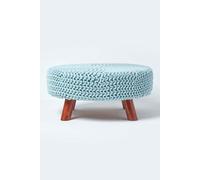 Homescapes Large Round Cotton Knitted Footstool on Legs in Bright Blue Homescapes Bright Blue