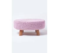 Homescapes Large Round Cotton Knitted Footstool On Legs In Bright Pink Bright Pink One Size