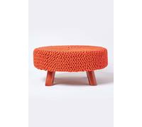 Homescapes Large Round Cotton Knitted Footstool On Legs In Burnt Orange Burnt Orange
