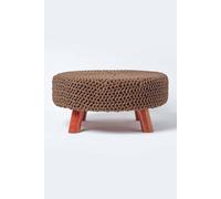 Homescapes Large Round Cotton Knitted Footstool On Legs In Chocolate Chocolate One Size
