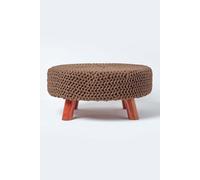 (Chocolate) Knitted Cotton Footstool with Wooden Legs Large 62 x 62 x 30 cm
