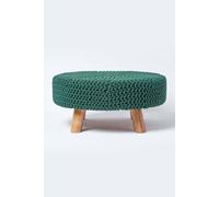 HOMESCAPES Forest Green Knitted Pouffe Footstool Occasional Seat 100% Cotton for Living Room Children or the Elderly