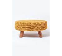 HOMESCAPES Mustard Knitted Pouffe Footstool Occasional Seat 100% Cotton for Living Room Children or the Elderly