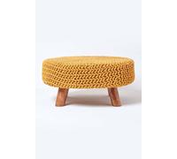 HOMESCAPES Mustard Knitted Pouffe Footstool Occasional Seat 100% Cotton for Living Room Children or the Elderly