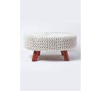 Homescapes Large Round Cotton Knitted Footstool On Legs In Natural Natural