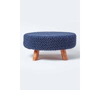 HOMESCAPES Navy Blue Knitted Pouffe Footstool Occasional Seat 100% Cotton for Living Room Children or the Elderly