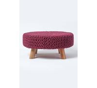 Homescapes Large Round Cotton Knitted Footstool On Legs In Plum Plum