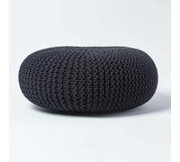 HOMESCAPES Large Round Cotton Knitted Pouffe Footstool - Black