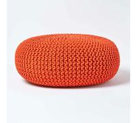 Homescapes Burnt Orange Large Round Cotton Knitted Pouffe Footstool